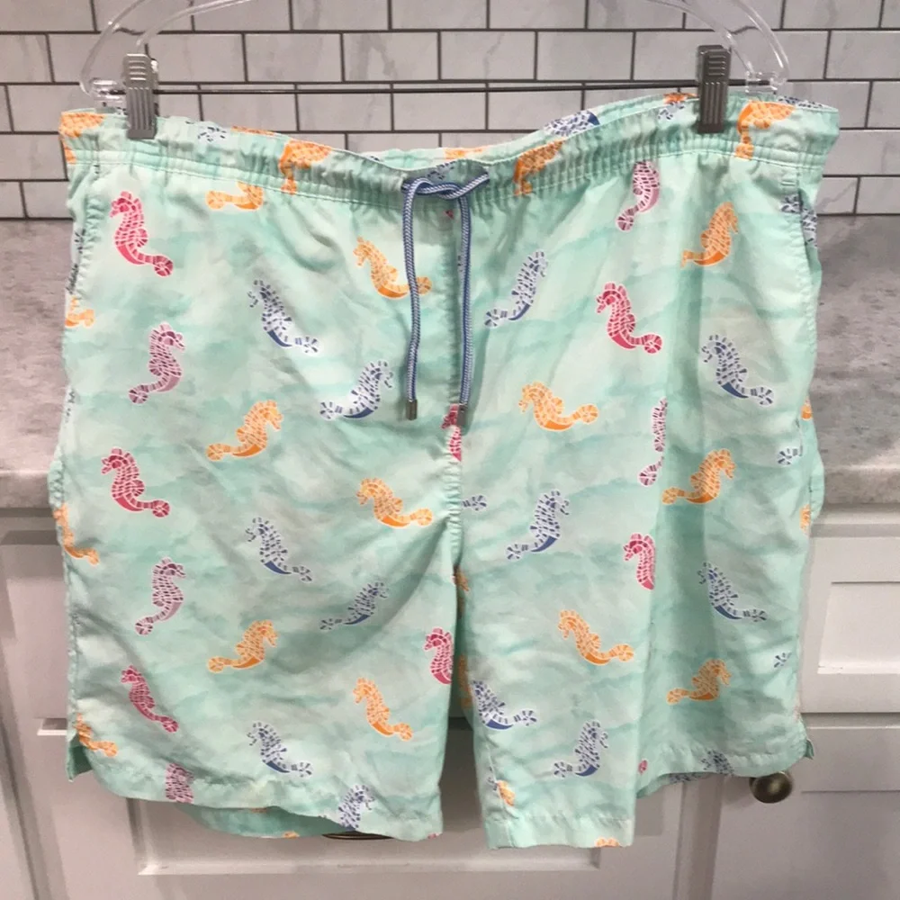 Peter Millar Swim Trunks Mens‎ 38 Green Sea Horses Resortwear Beach Coastal Boho